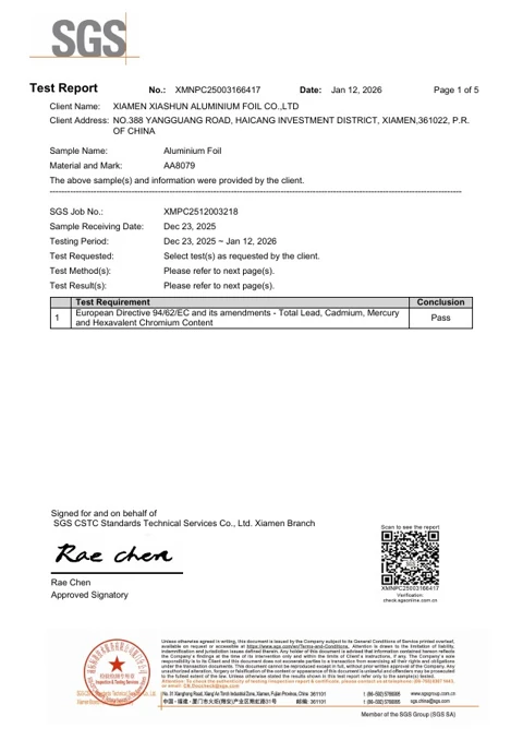 AA8079 Aluminium Foil - 94/62/EC Report