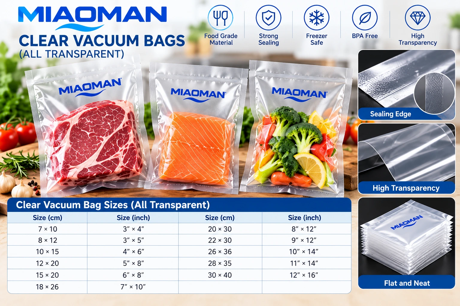 Clear vacuum pouch samples