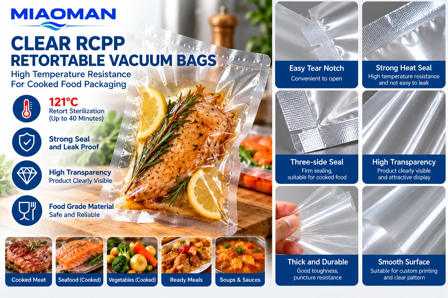 Clear retort vacuum bags