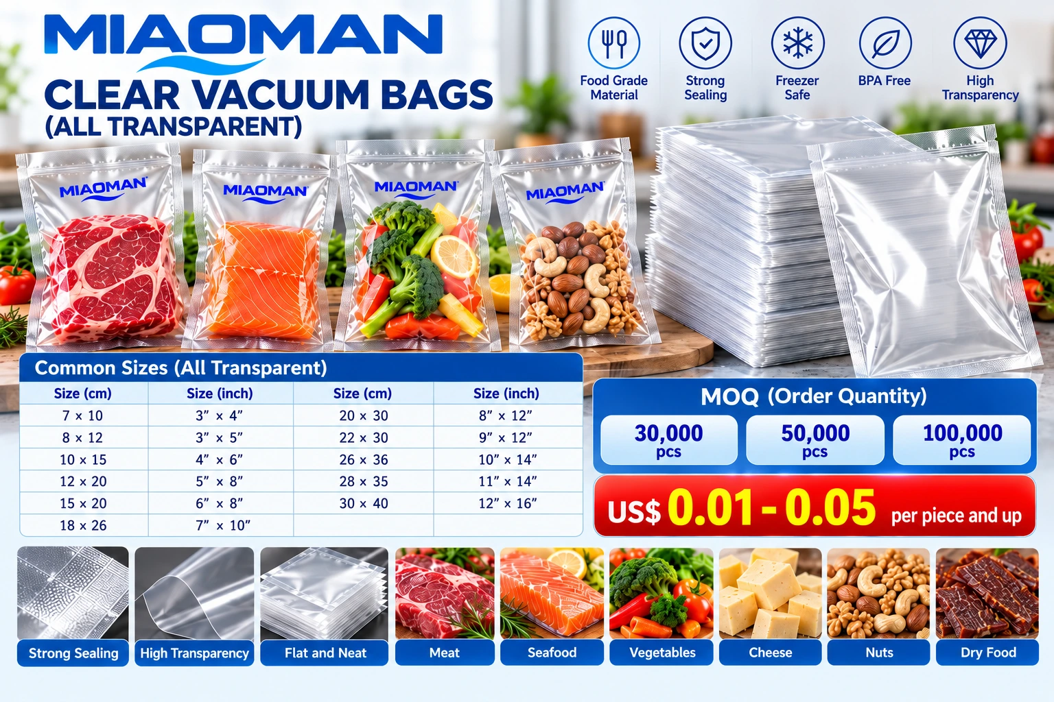 Clear vacuum bags — sizes and quotation